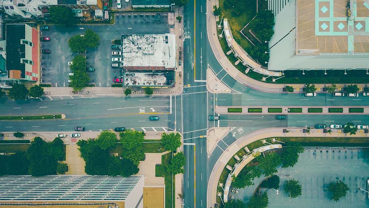 aerial view aerial view of gray and black road drone view
